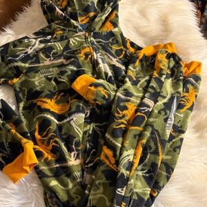 Kids Dinosaur Pajamas with Hood - Green and Orange